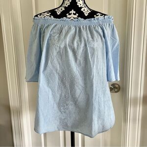 H&M Off the Shoulder Blouse Short Sleeve Top Light Blue Size 10